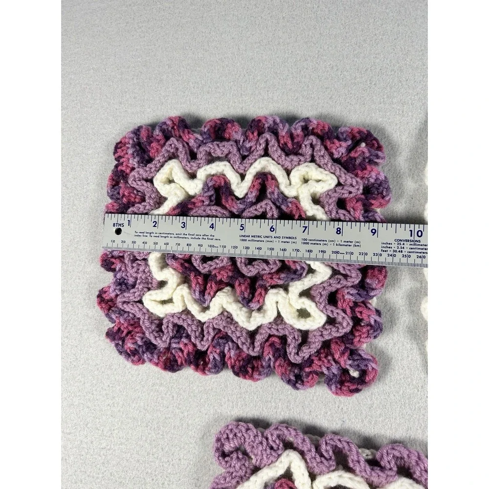 Handmade Crochet Hot Pad Trivets Set of 3 Purple White